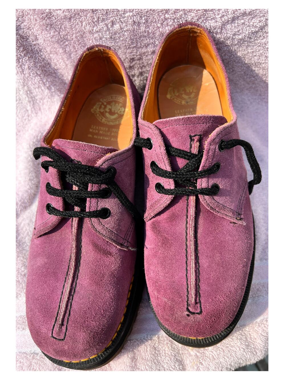 Rare Vintage 90s Dr Martens 8380 Purple Suede 3-Eye Oxford Shoes Made in England